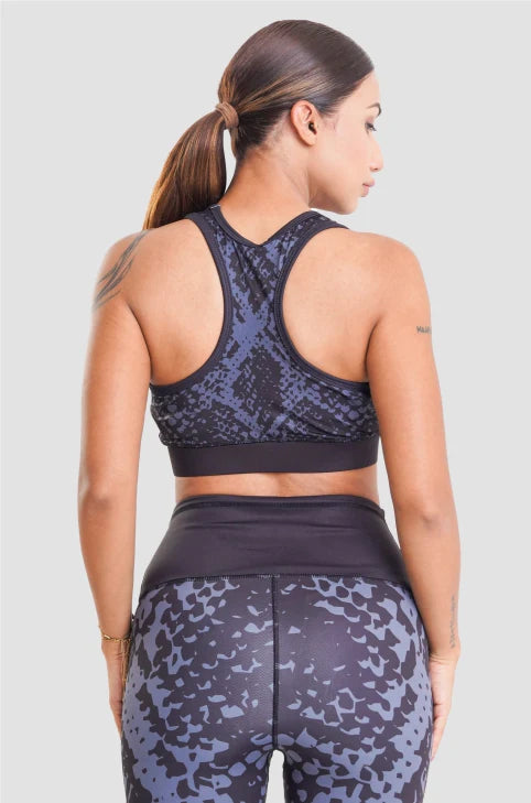 Printed Sports Bra-Blue